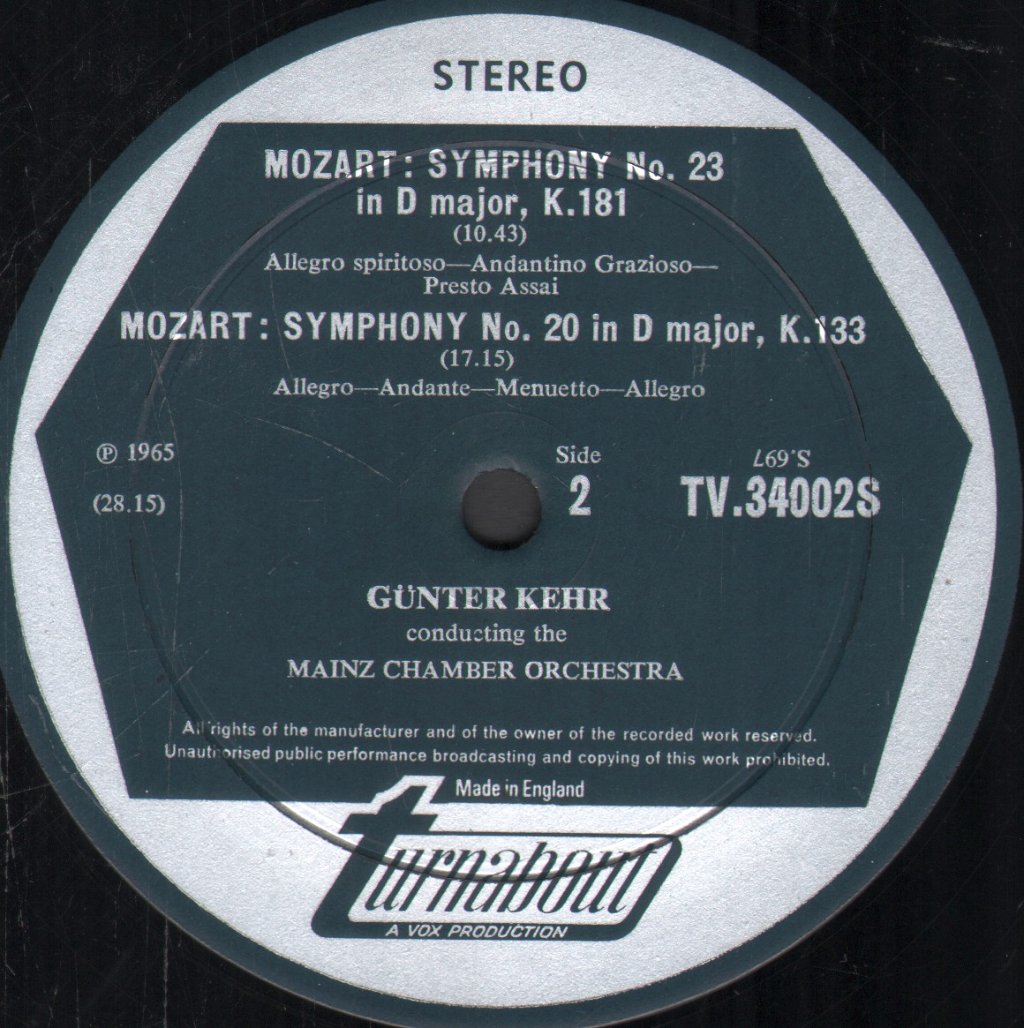 Mainz Chamber Orchestra / Gunter Kehr - Wolfgang Amadeus Mozart - Three Early Symphonies - Lp