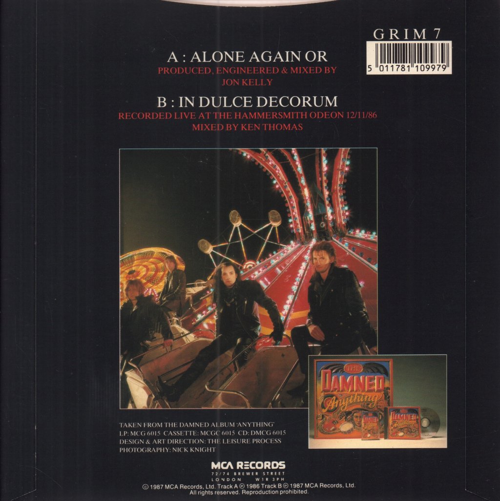 Damned - Alone Again Or - 7 Inch