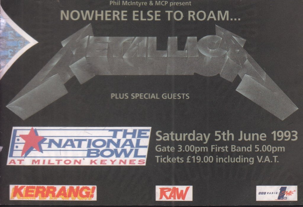 Metallica - national bowl milton keynes 5th june 1993 - Ticket