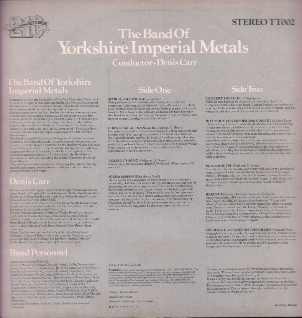 Yorkshire Imperial Band - Band Of Yorkshire Imperial Metals - Lp