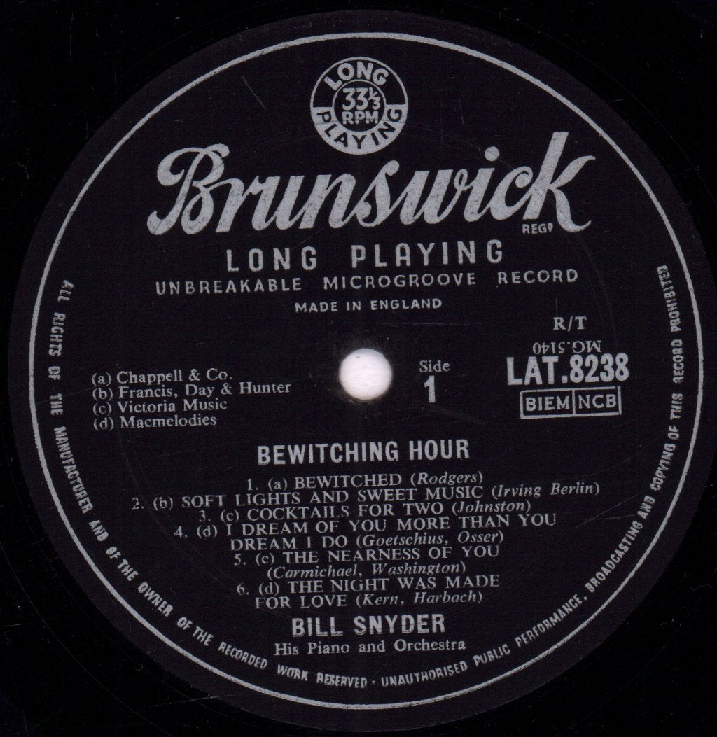 bill snyder his piano and orchestra - Bewitching Hour - Lp