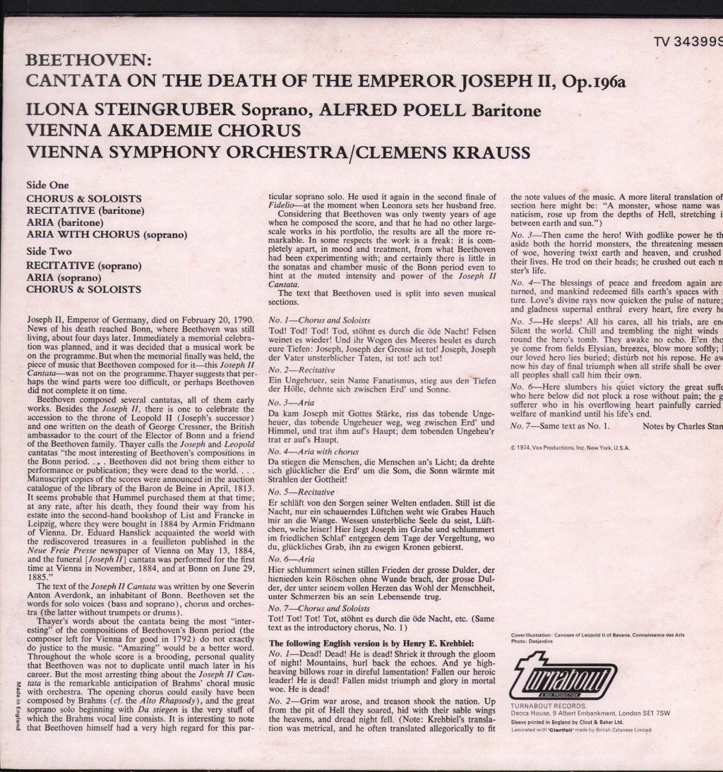 Clemens Krauss - Beethoven - Cantata On The Death Of The Emperor Joseph II. - Lp