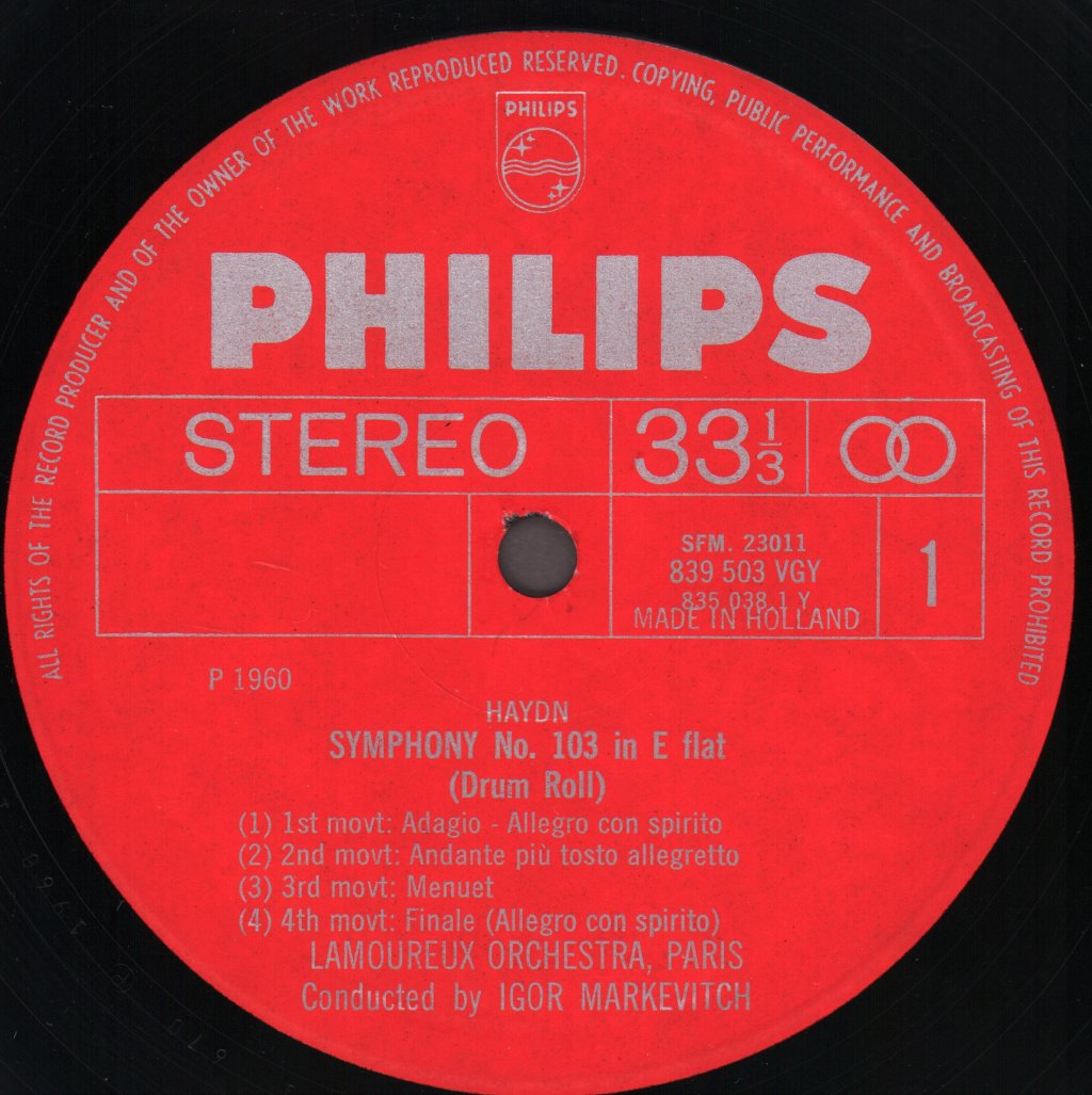 Igor Markevitch / Orchestre Des Concerts Lamoureux - Haydn - Symphony No. 103 "Drum-Roll", Symphony No. 104 "London" - Lp