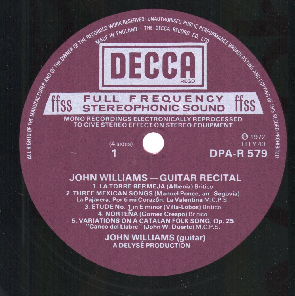 John Williams (Guitarist) - Guitar Recital - Double Lp
