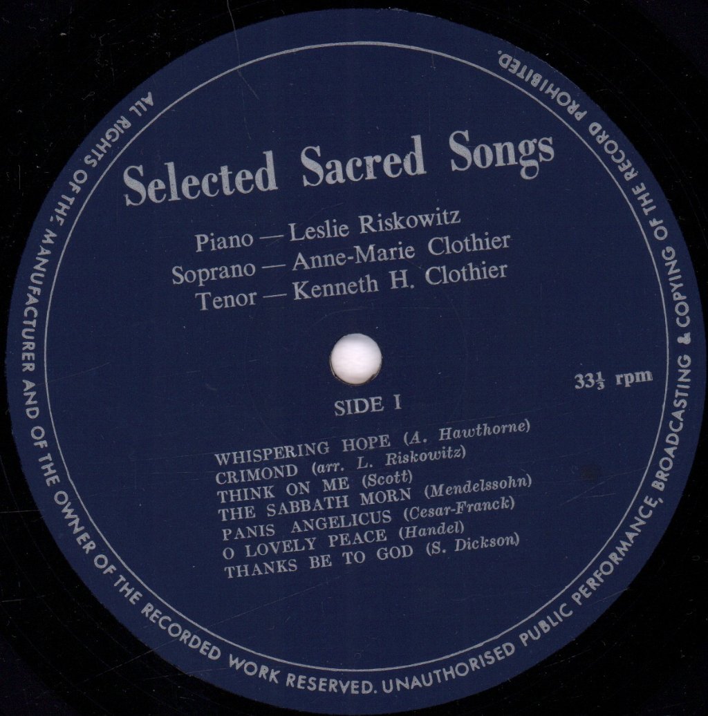 Anne-Marie Clothier / Kenneth H. Clothier - Selected Sacred Songs - Lp