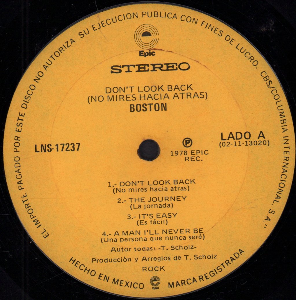 Boston - Don't Look Back (No Mires Hacia Atras) - Lp