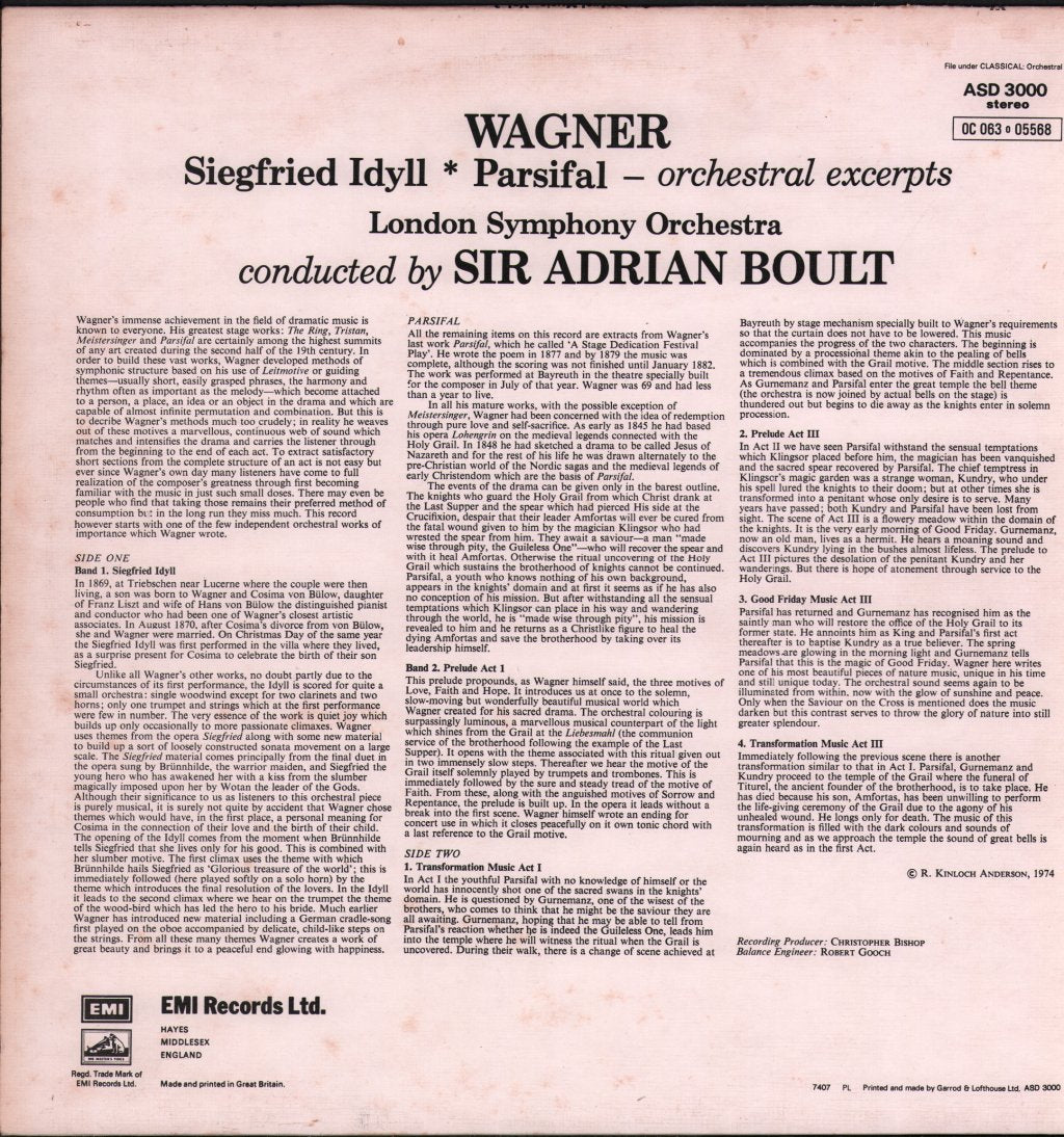Sir Adrian Boult / London Symphony Orchestra - Sir Adrian Conducts Wagner Vol. 3 - Siegfried Idyll - Lp