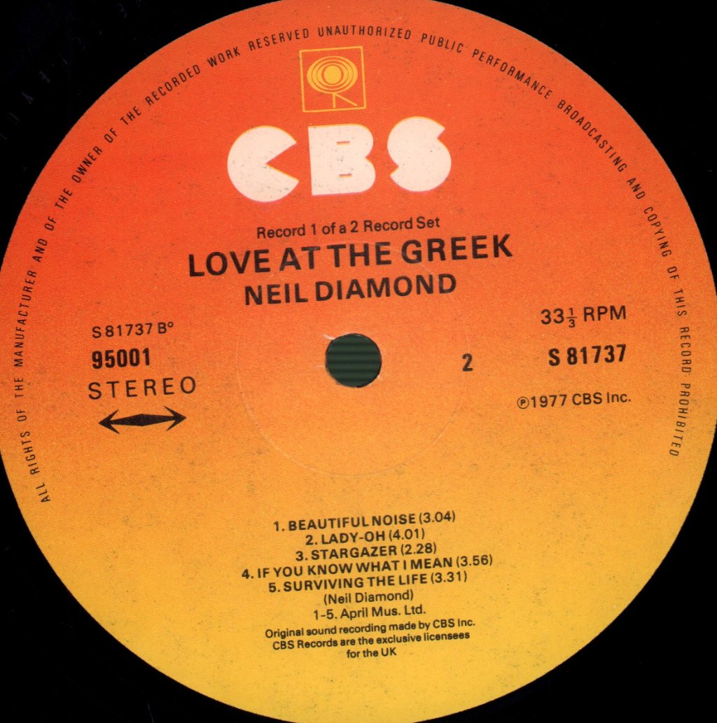 Neil Diamond - Love At The Greek (Recorded Live) - Double Lp