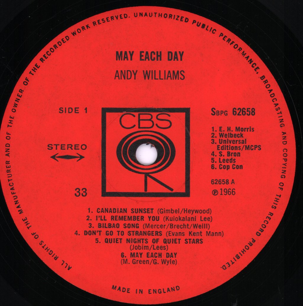 Andy Williams - May Each Day - Lp
