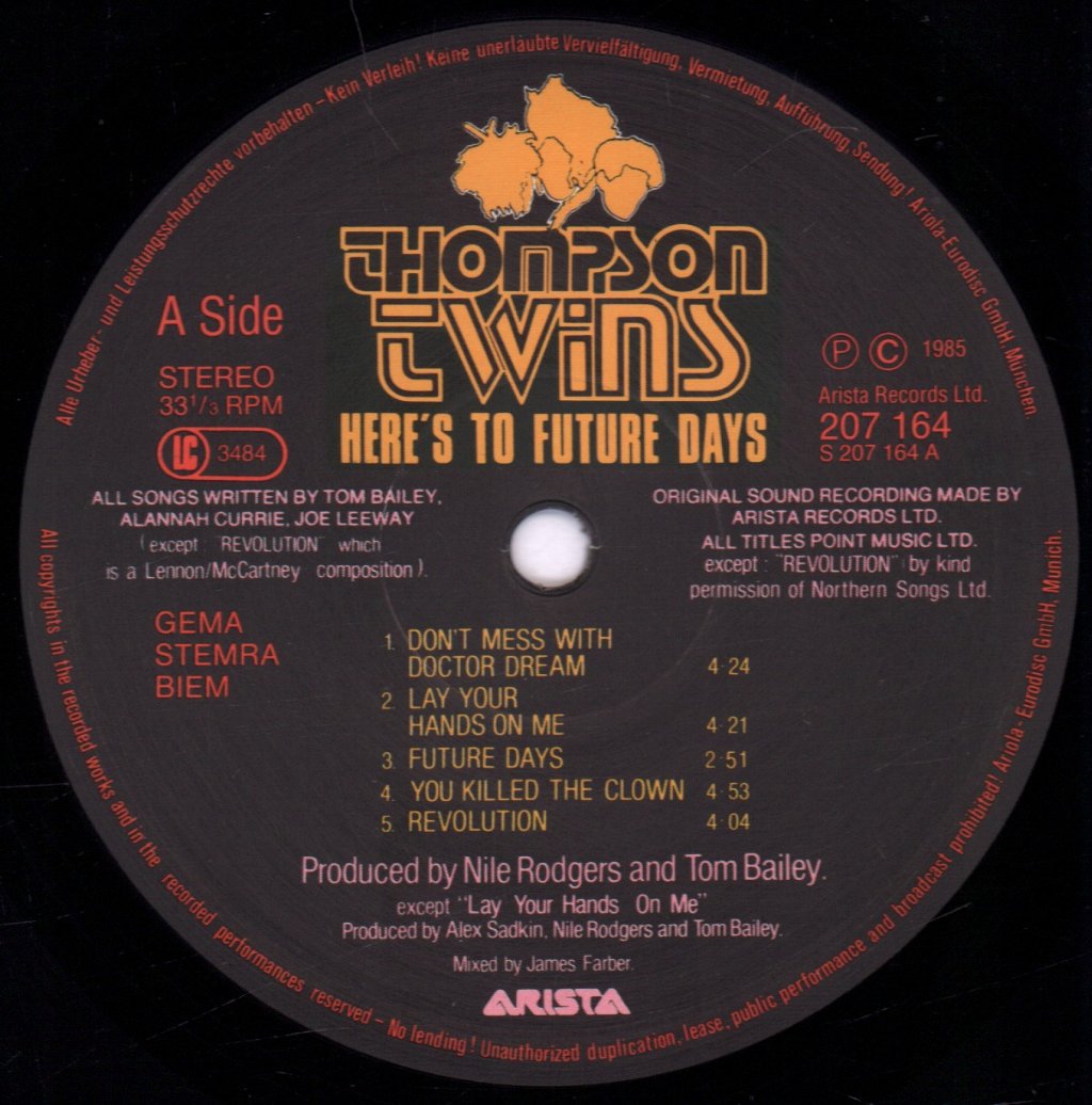 Thompson Twins - Here's To Future Days - Double Lp