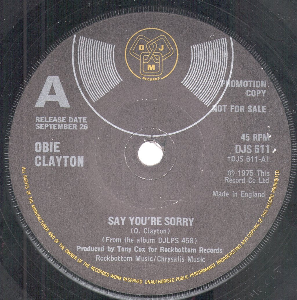 Obie Clayton - Say You're Sorry - 7 Inch