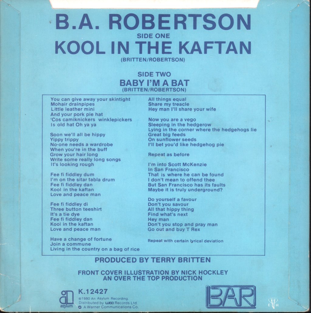 B. A. Robertson - Kool In The Kaftan - 7 Inch