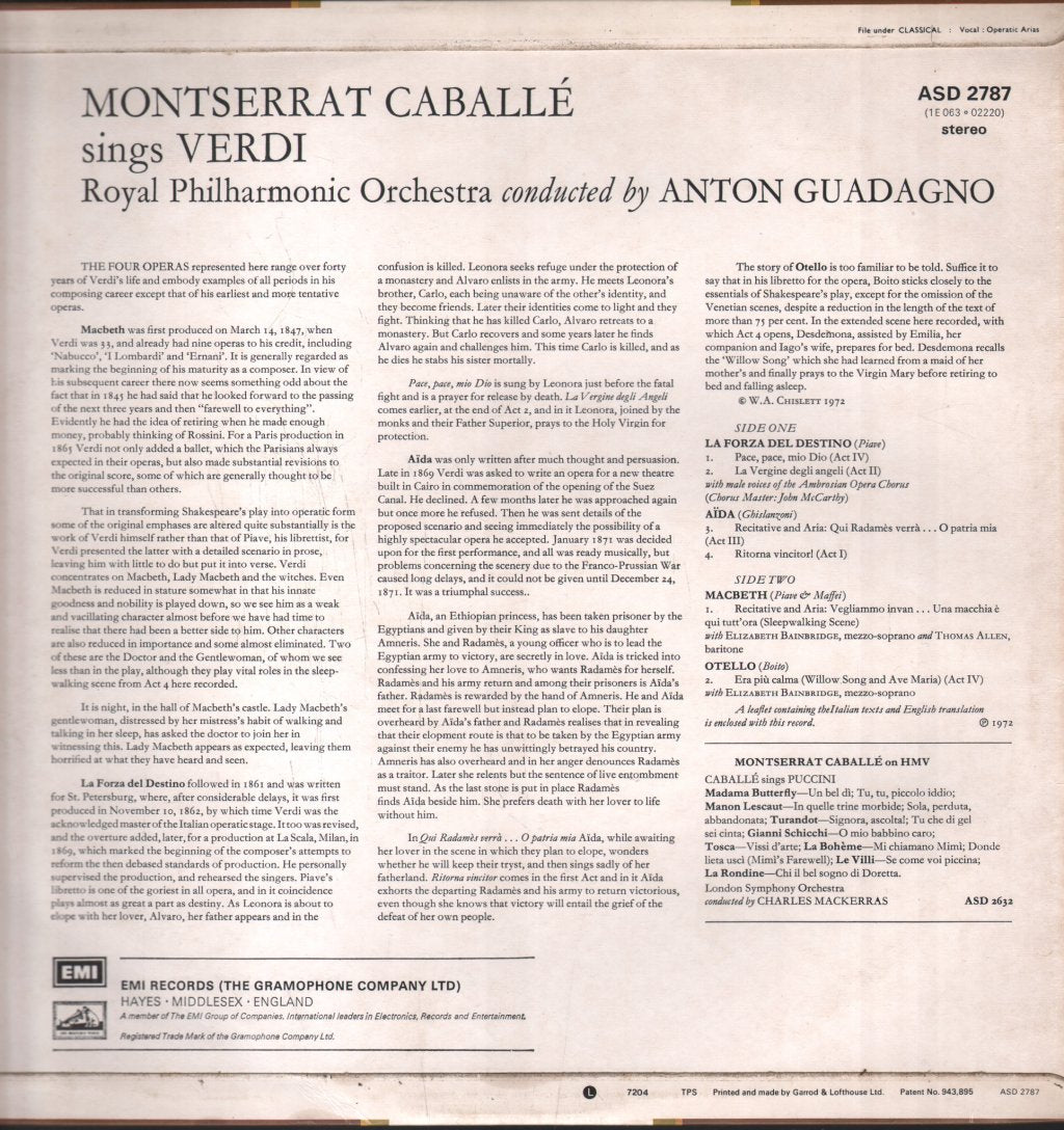 Montserrat Caballe - Sings Verdi - Lp