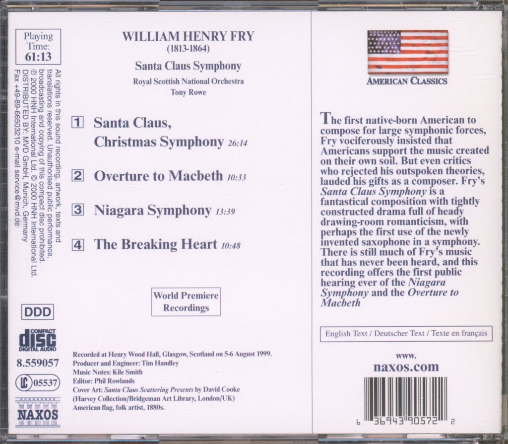 Royal Scottish National Orchestra, Tony Rowe - William Henry Fry - Santa Claus Symphony - Cd