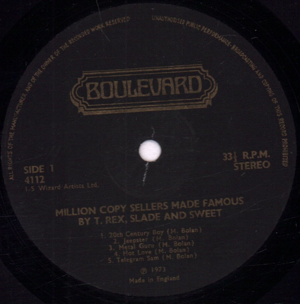 Various Artists - Million Copy Hit Songs Made Famous By T. Rex, Slade And Sweet - Lp