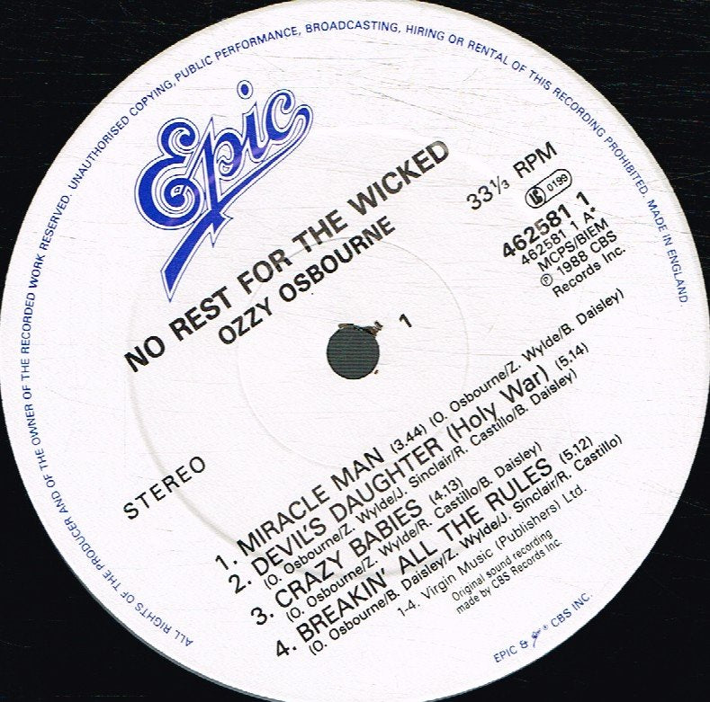 Ozzy Osbourne - No Rest For The Wicked - Lp