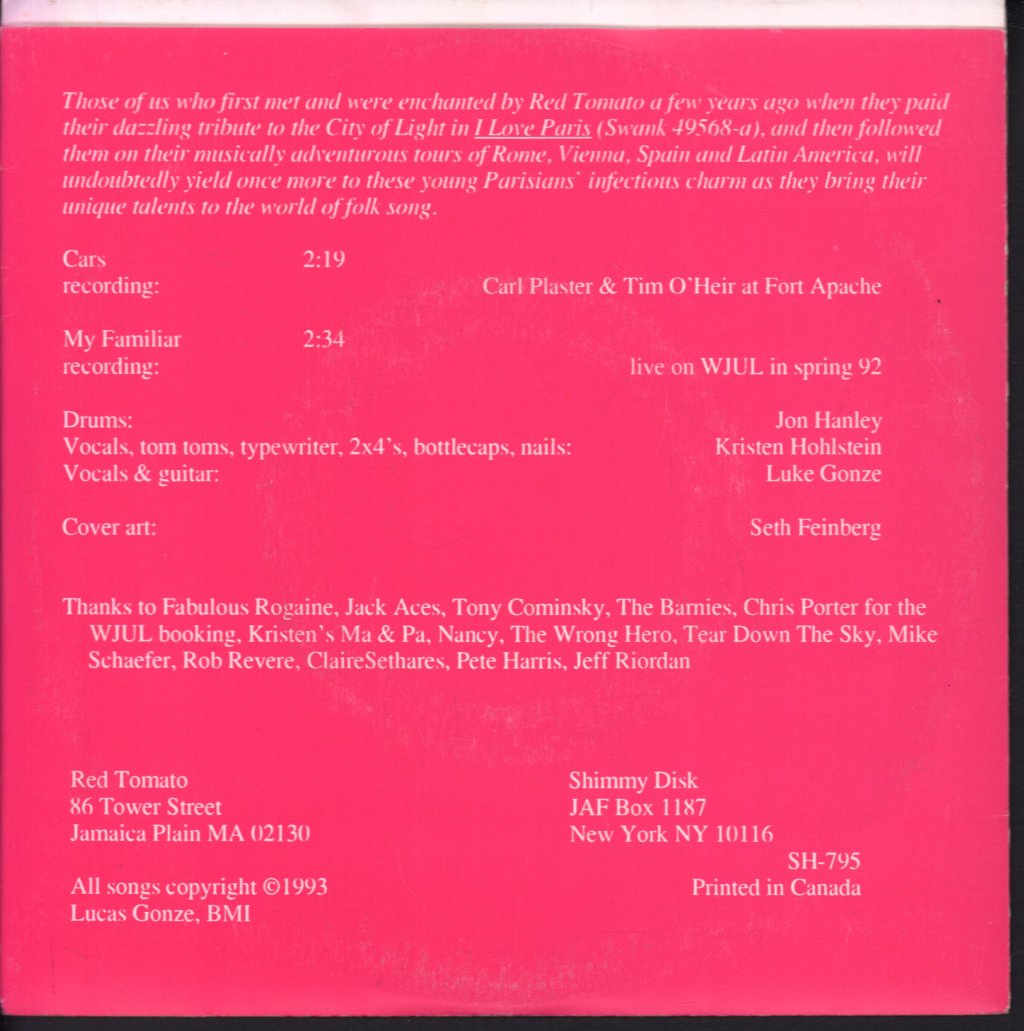 Red Tomato - Cars / My Familiar - 7 Inch