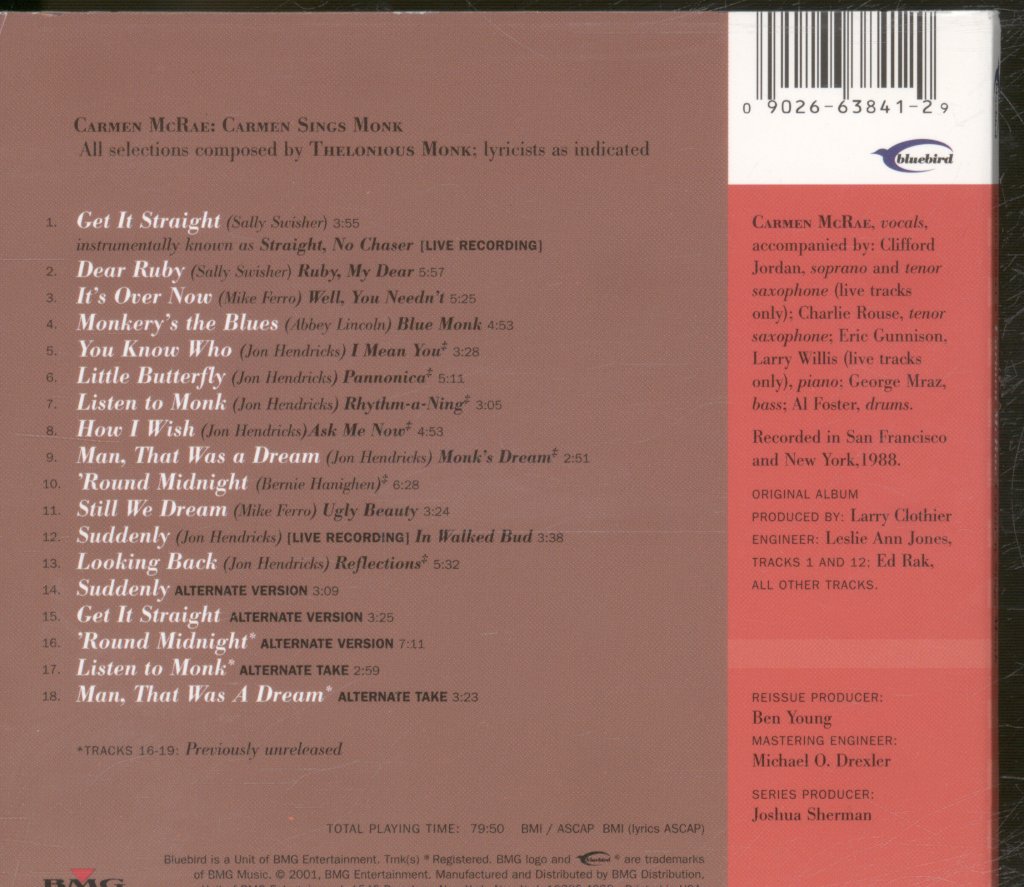 Carmen McRae - Carmen Sings Monk - Cd