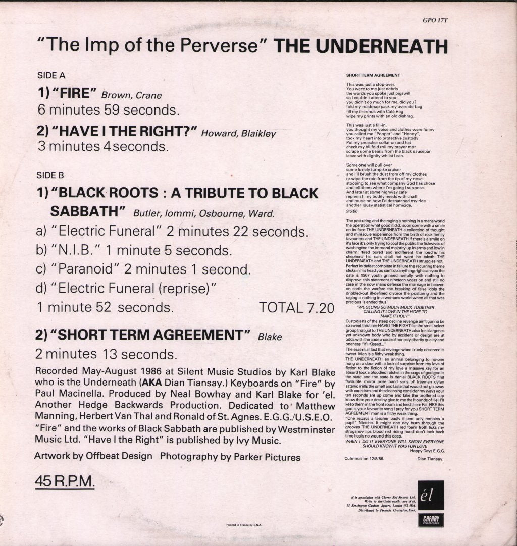 Underneath - Imp Of The Perverse - 12 Inch