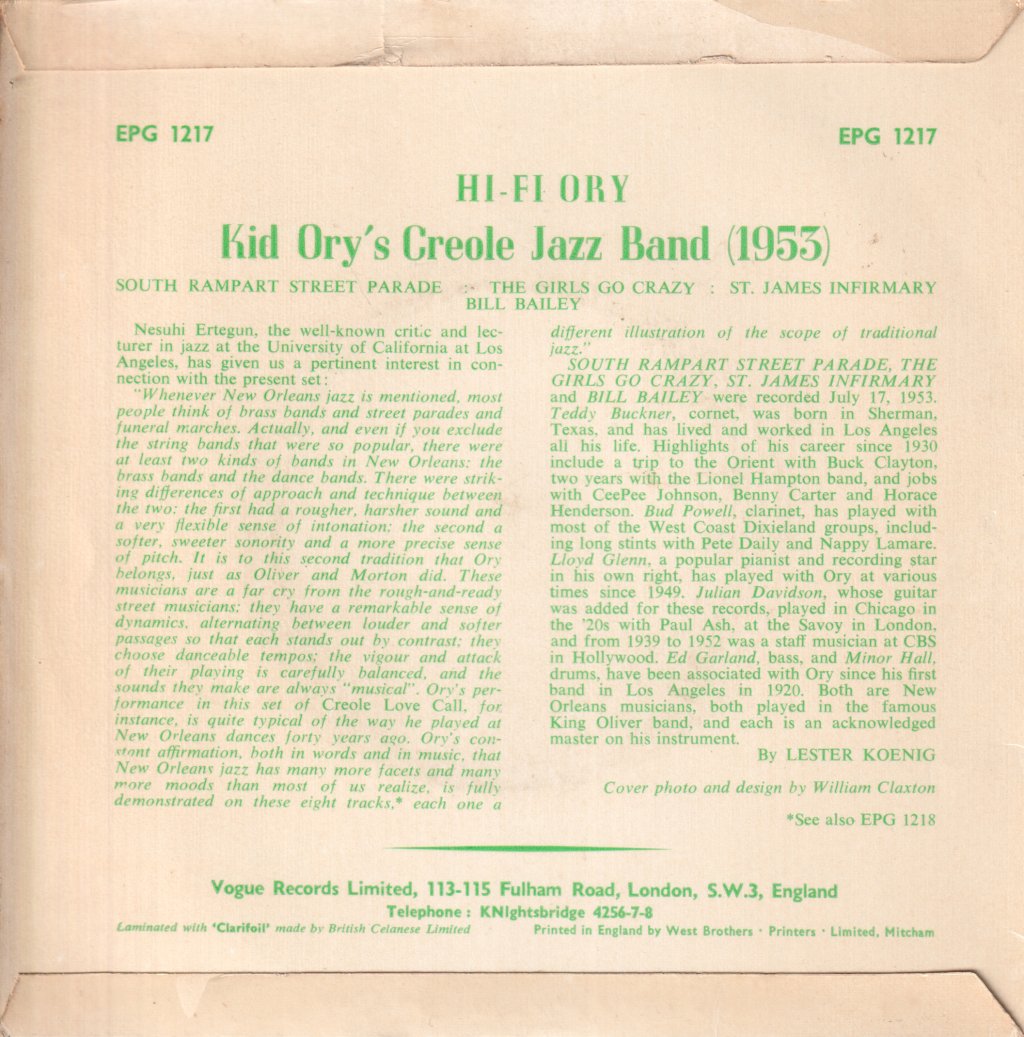 Kid Ory's Creole Jazz Band - 1953 - 7 Inch
