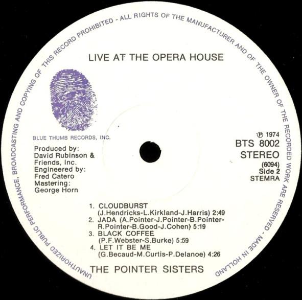 Pointer Sisters - Live At The Opera House - Double Lp