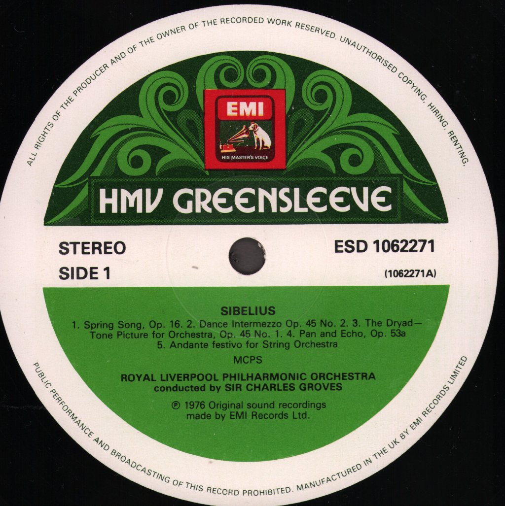 Sir Charles Groves / Royal Liverpool Philharmonic Orchestra - Lighter Sibelius - Lp