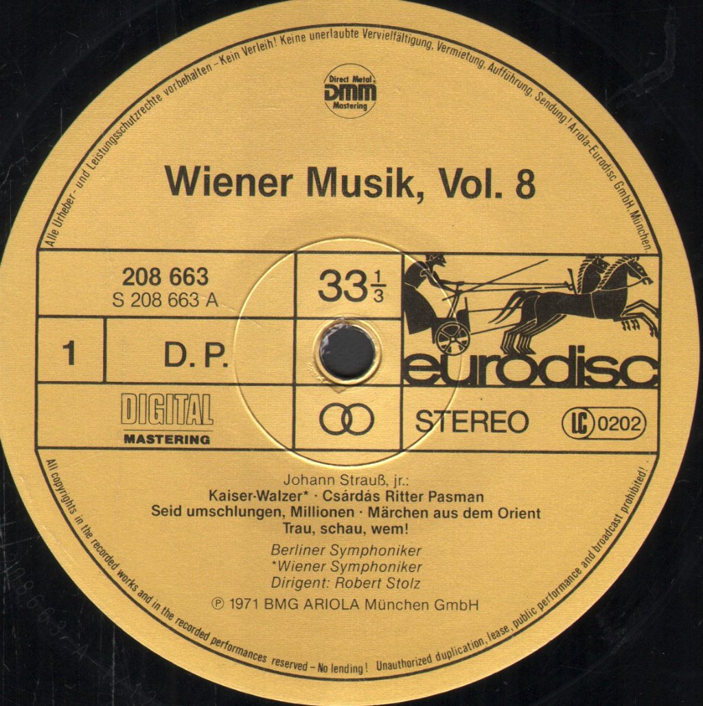 Robert Stolz / Berliner Symphoniker / Wiener Symphoniker - Wiener Musik Vol. 8 (Music Of Vienna) - Lp