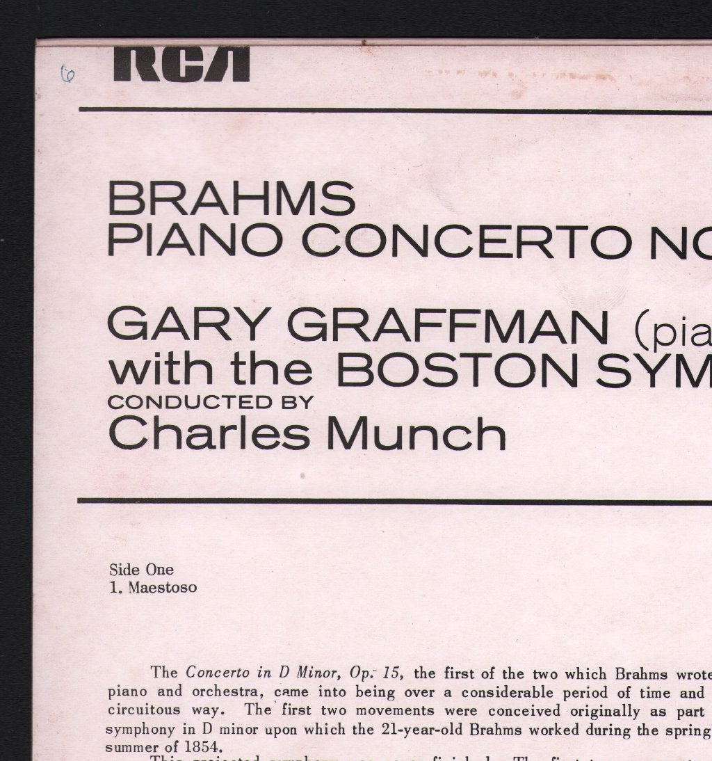 Gary Graffman / Charles Munch / Boston Symphony Orchestra - Brahms - Concerto No. 1, In D Minor, Op. 15 - Lp