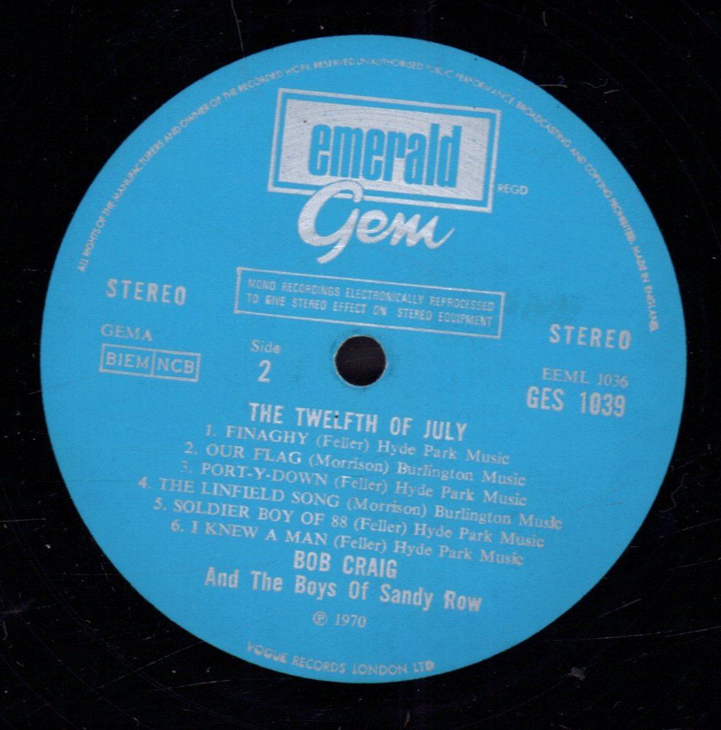 Bob Craig And The Boys Of Sandy Row - Twelfth Of July - Lp