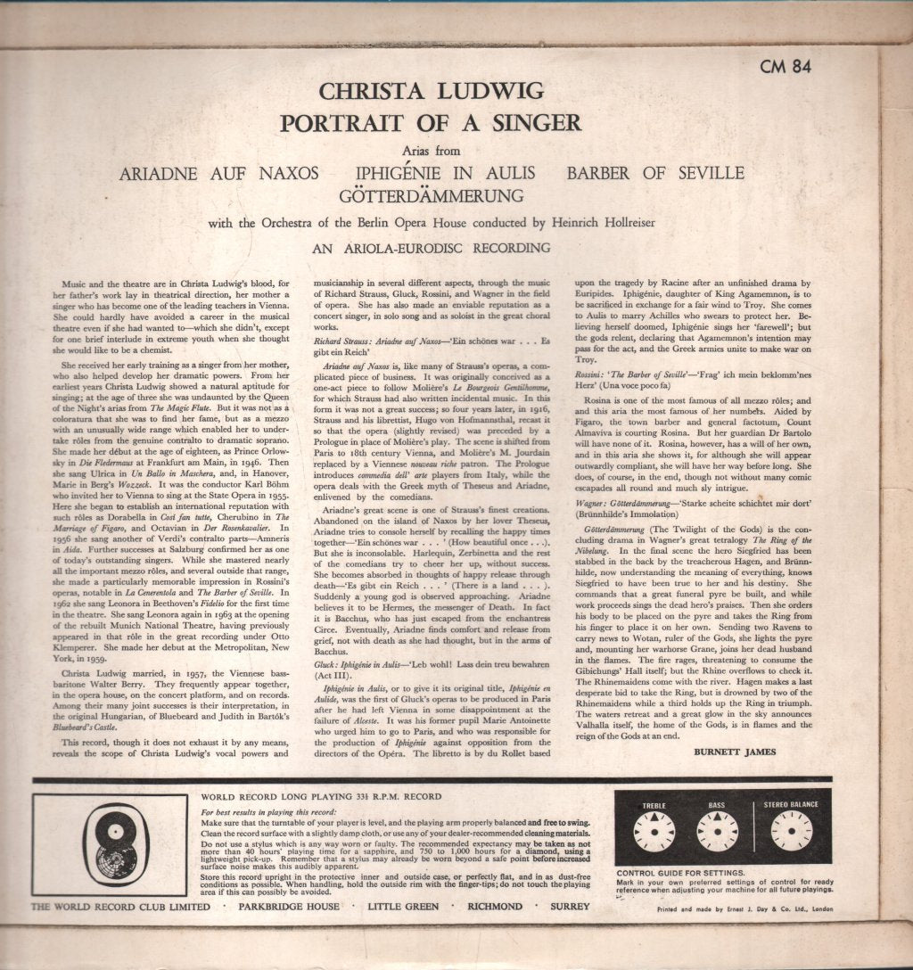 Christa Ludwig With The Orchestra Of The Berlin Opera House - Portrait Of A Singer - Lp