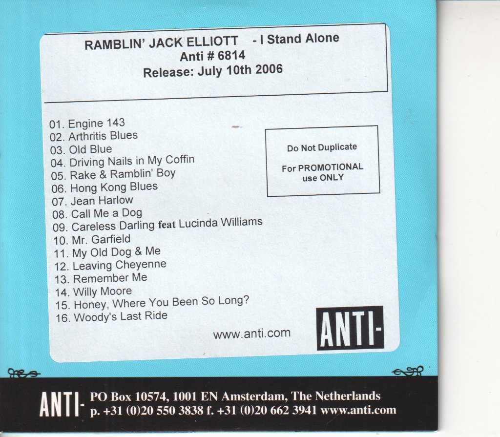 Ramblin' Jack Elliott - I Stand Alone - Cdr