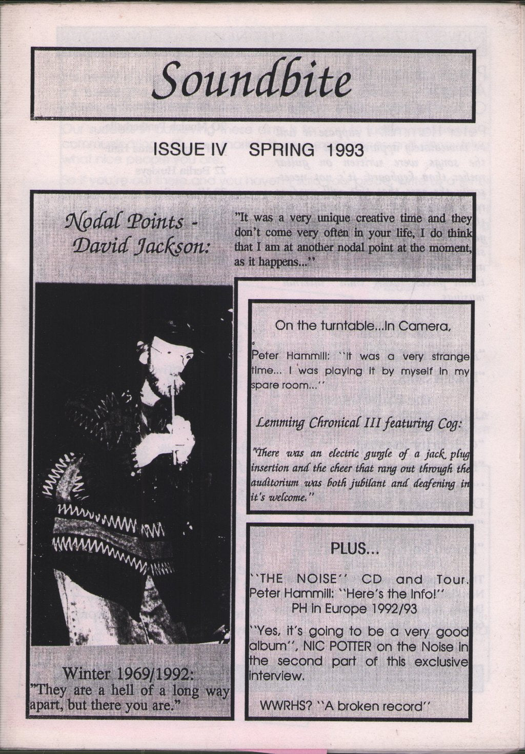 Van Der Graaf Generator - Soundbite Issue IV - Fanzine
