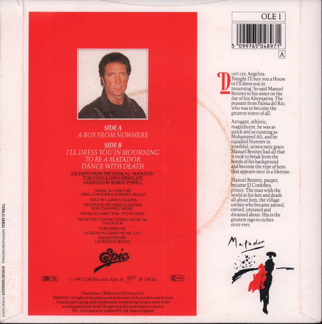 Tom Jones - A Boy From Nowhere - 7 Inch