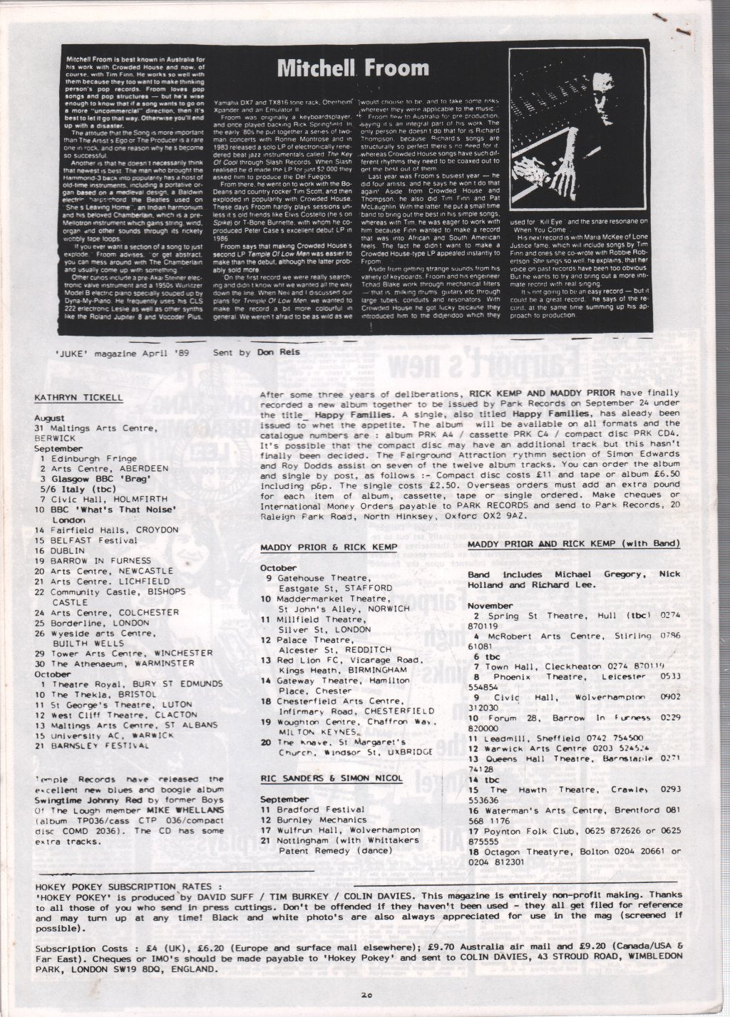 Richard Thompson - Hokey Pokey 20 -Autumn 1990 - Fanzine