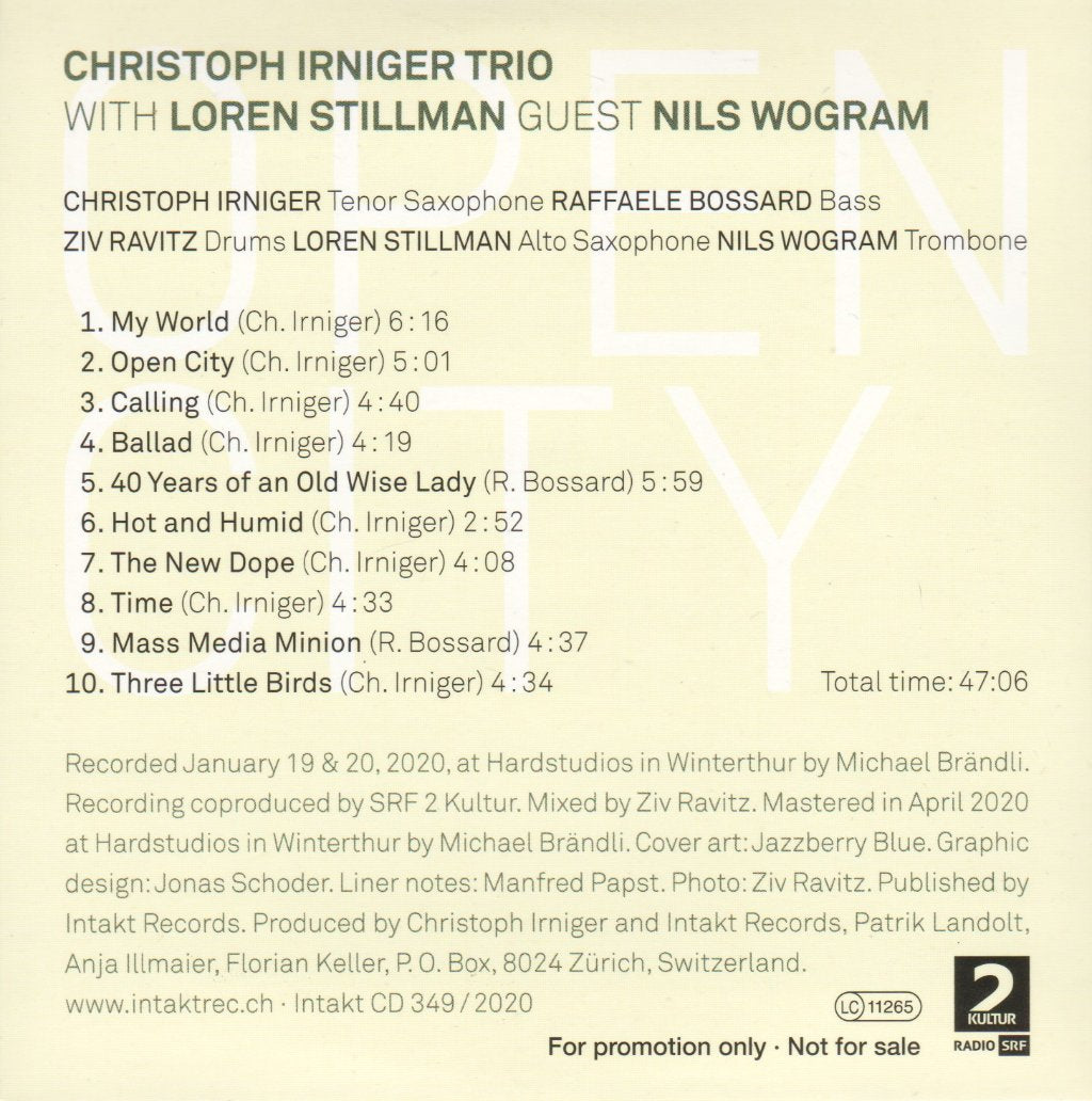Christoph Irniger Trio, Loren Stillman, Nils Wogram - Open City - Cd
