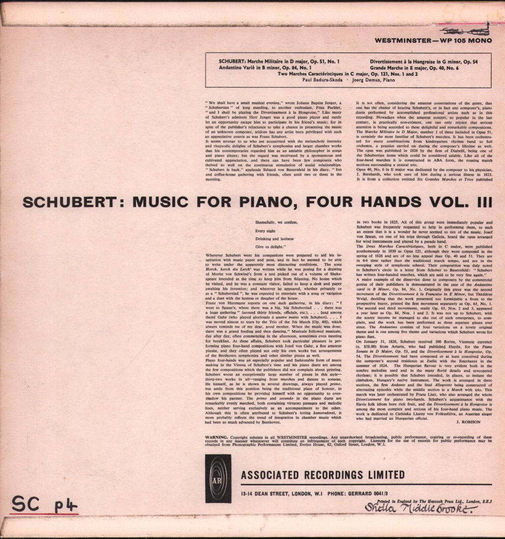 Paul Badura-Skoda And Joerg Demus - Play Schubert - Lp