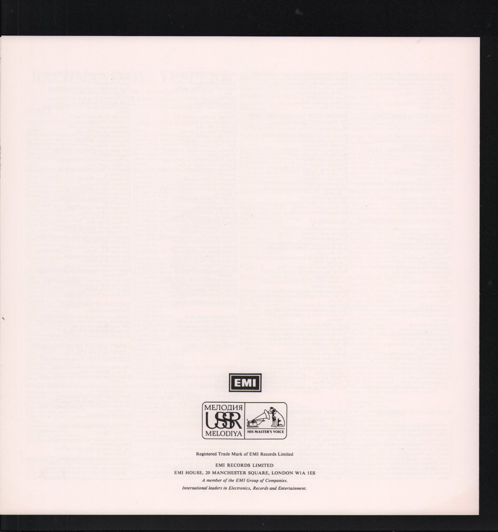 U.S.S.R. Russian Chorus / Aleksander Sveshnikov - Rachmaninov - Vespers - Lp