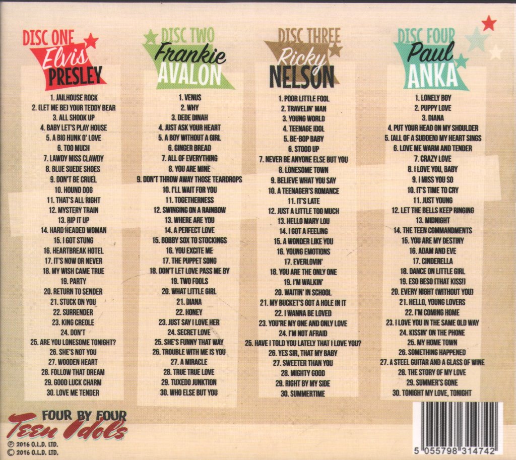 Elvis Presley, Frankie Avalon, Ricky Nelson, Paul Anka - Four By Four  Teen Idols - Cd Set