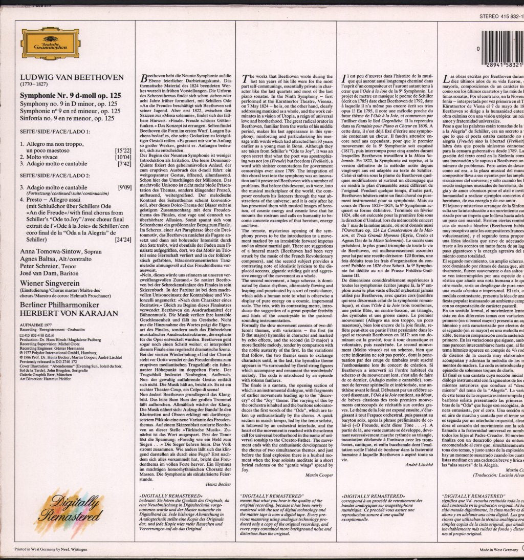 Herbert Von Karajan / Berlin Philharmonic Orchestra - Ludwig Van Beethoven - Symphony No. 9 "Choral" - Lp