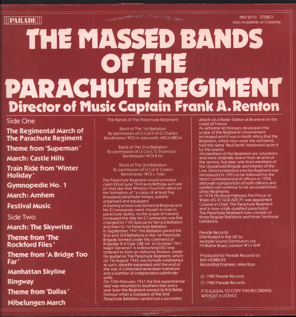 Parachute Regiment - Massed Bands Of The Parachute Regiment - Lp
