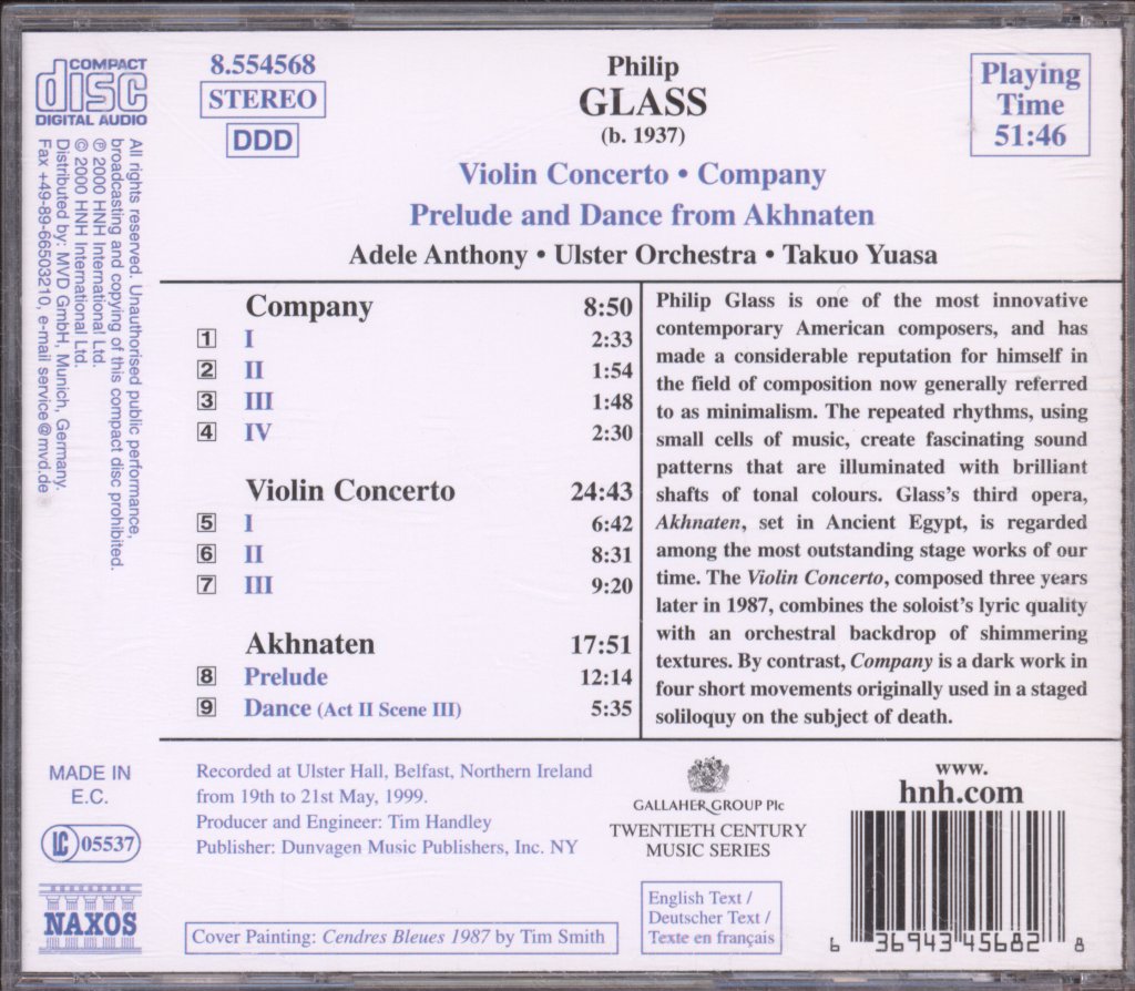Philip Glass - Violin Concerto • Prelude And Dance From Akhnaten • Company - Cd