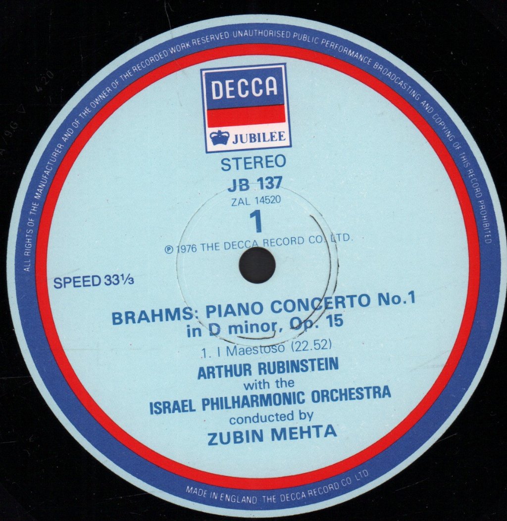Arthur Rubinstein - brahms Piano Concerto No.1 / Klavierkonzert Nr. 1 - Lp