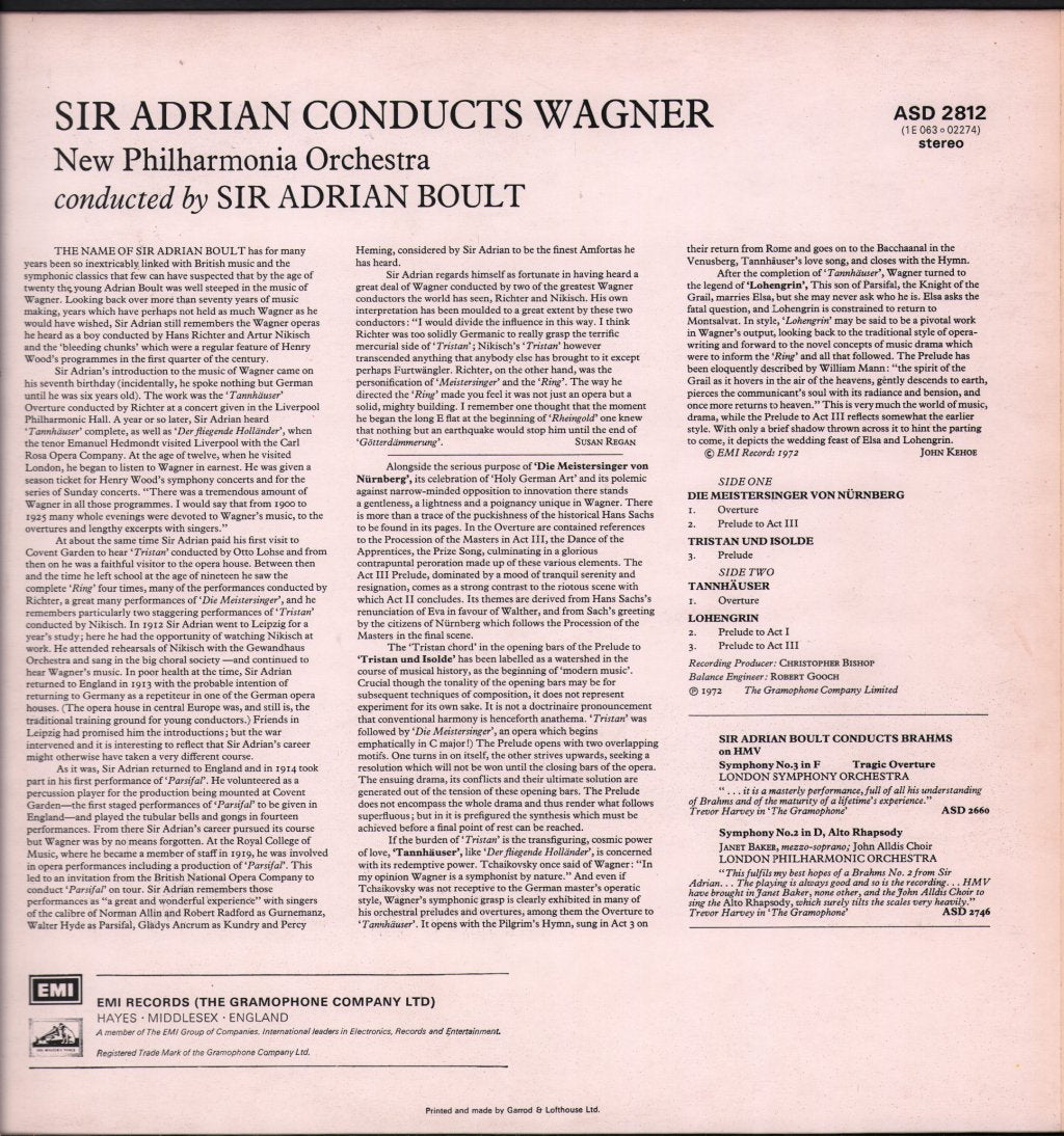 Sir Adrian Boult / New Philharmonia Orchestra - Sir Adrian Conducts Wagner - Lp