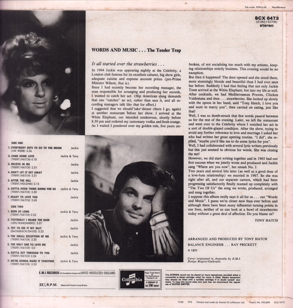 Jackie Trent And Tony Hatch - Words And Music - Lp