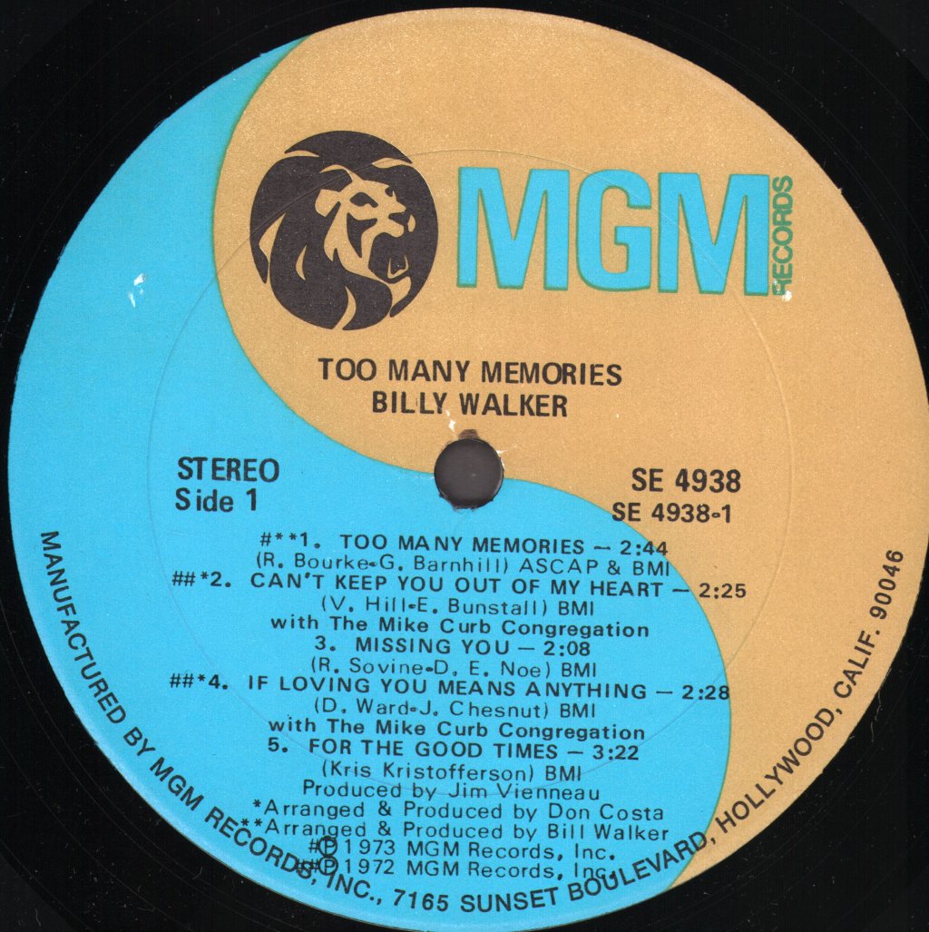 Billy Walker - Too Many Memories - Lp