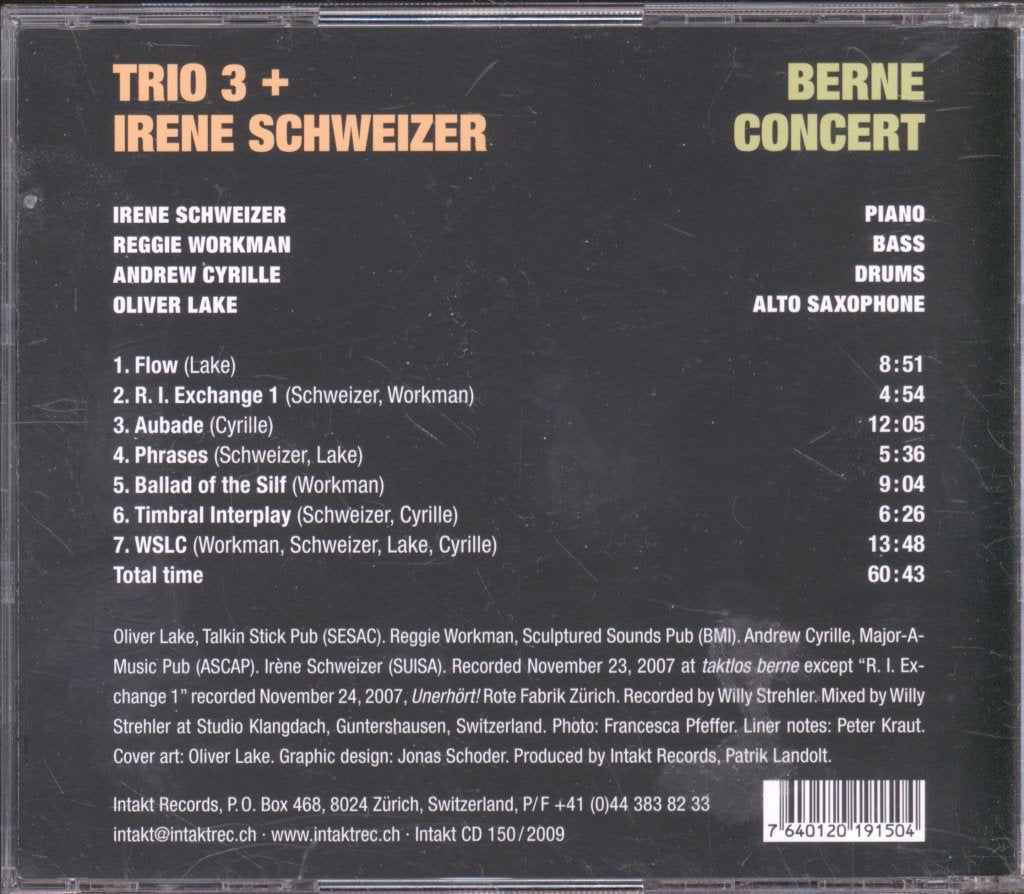 Trio 3 + Irene Schweizer - Berne Concert - Cd