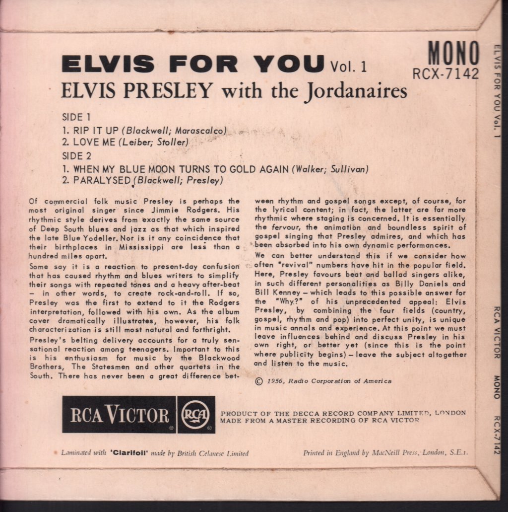 Elvis Presley - For You Vol. 1 - 7 Inch