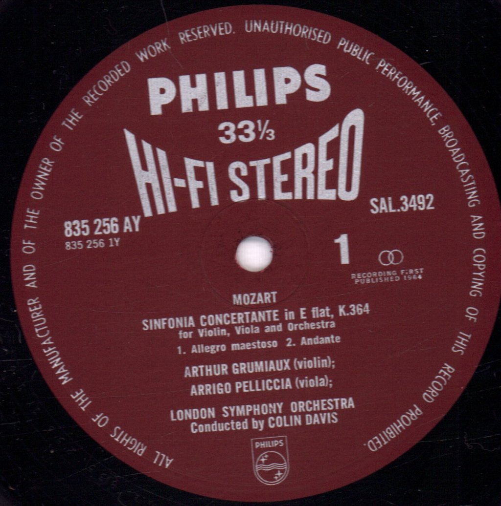 Arrigo Pelliccia - Arthur Grumiaux Violin Mozart Concerto K. 211 - Lp