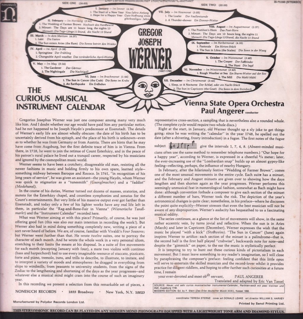 Vienna State Opera Orchestra - werner Excerpts From The Curious Musical Instrument Calendar - Lp