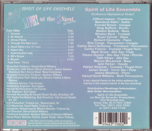 Spirit Of Life Ensemble - Live! At The 5 Spot - Cd